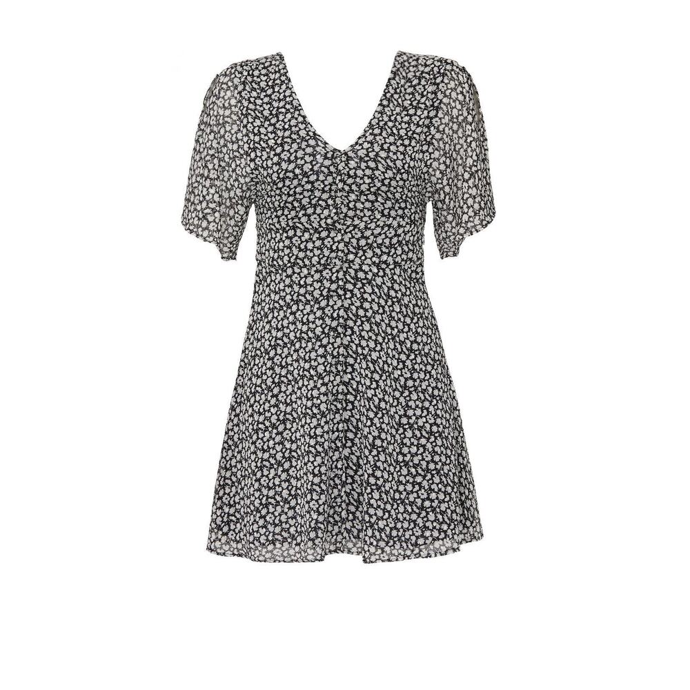 All Saints Ivy Gray Scatter Floral Print Belted Tie Waist A-Line Mini Dress Sz 2 - Picture 7 of 16